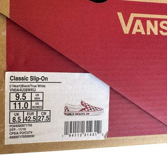 Vans Slip Ons Size Womens 11 Mens 9.5 Red White Black Checkered - Picture 7 of 9